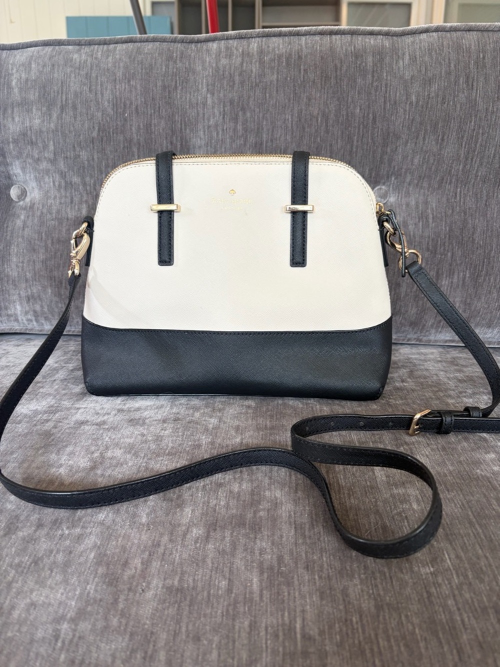 kate spade Two-Tone Dome Crossbody in White and Black with Gold Hardware